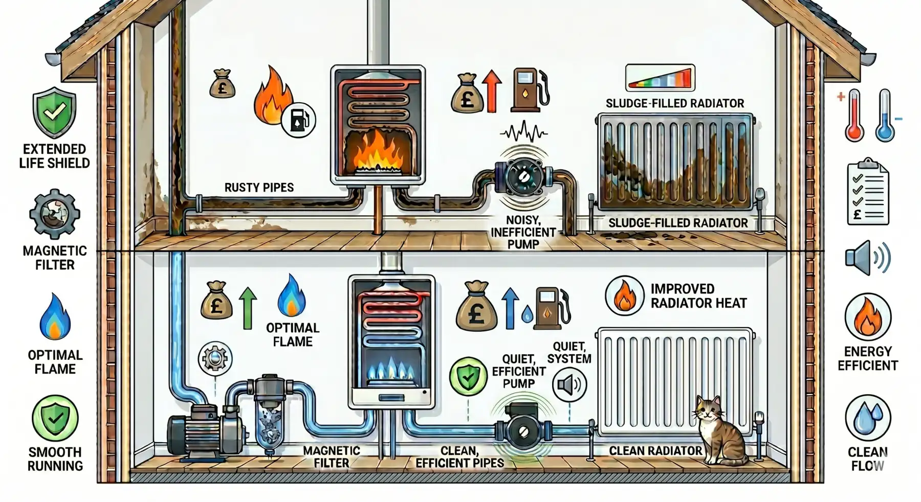 Powerflushing Graphic Before And After Upstairs Vs Downstairs In A Home